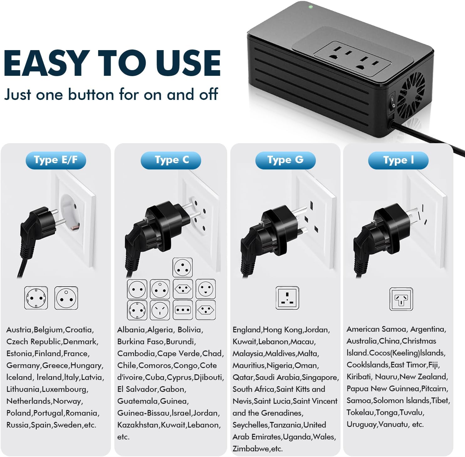 1200W Universal Travel Adapter Converter Step-Down 220V to 110V, 2 lbs Light Weight, Stable Pure Sine Wave, for Hair dryers, straighteners, Curling Irons, Coffee Makers (Black) - Image 7