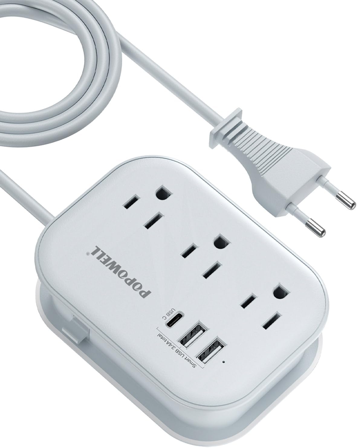European Travel Plug Adapter USB C, Popowell International European Plug Adapter, 4 FT Travel Power Strip with 3 Outlets & 3 USB, Type C Power Adapter Travel Essential for Italy Spain France Germany.