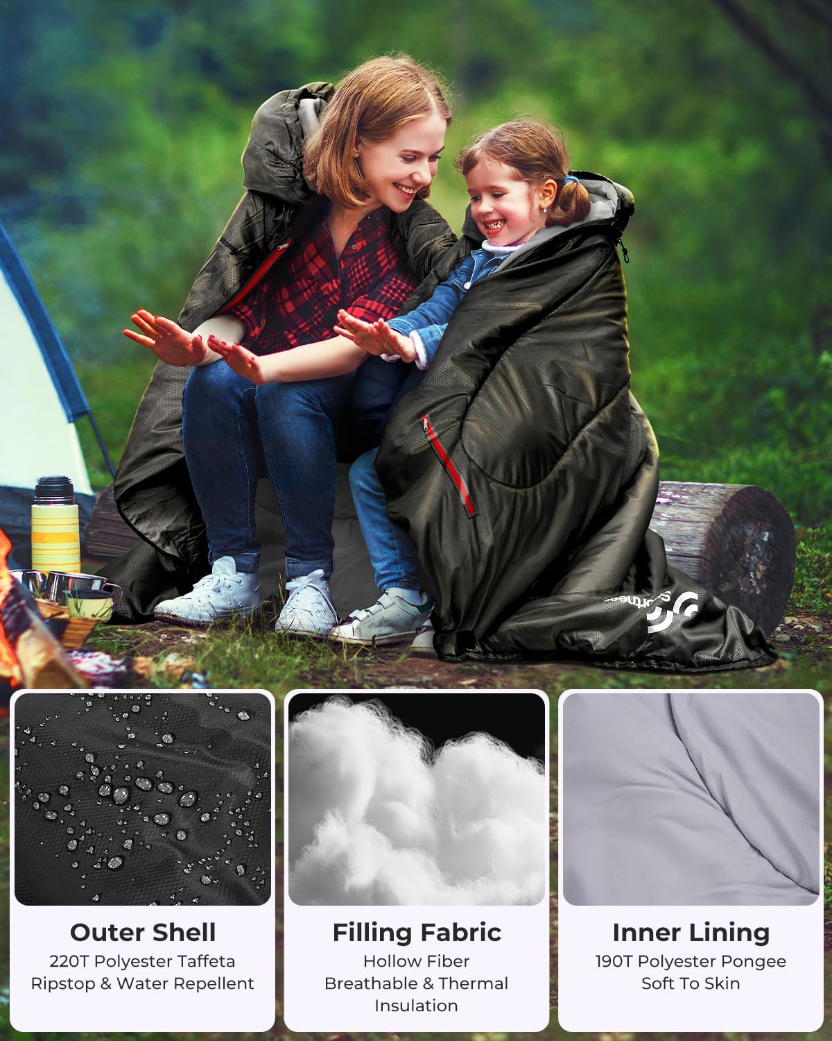 Sportneer Sleeping Bag - Wearable for Adults & Kids with Arm Zipper Holes in Cold & Warm Weather, Waterproof Portable Sleeping Bag for Camping, Hiking, Backpacking, Outdoor Travel - Image 4