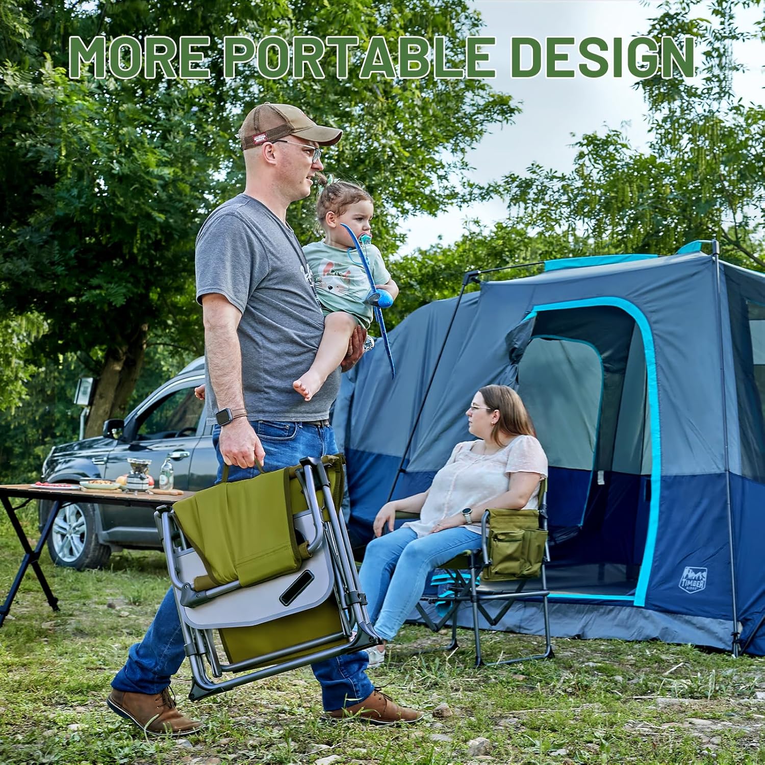 TIMBER RIDGE Heavy Duty Camping Chair with Compact Size, Portable Directors Chair with Side Table and Pocket for Camping, Lawn, Sports and Fishing, Supports Up to 400lbs, Green - Image 5